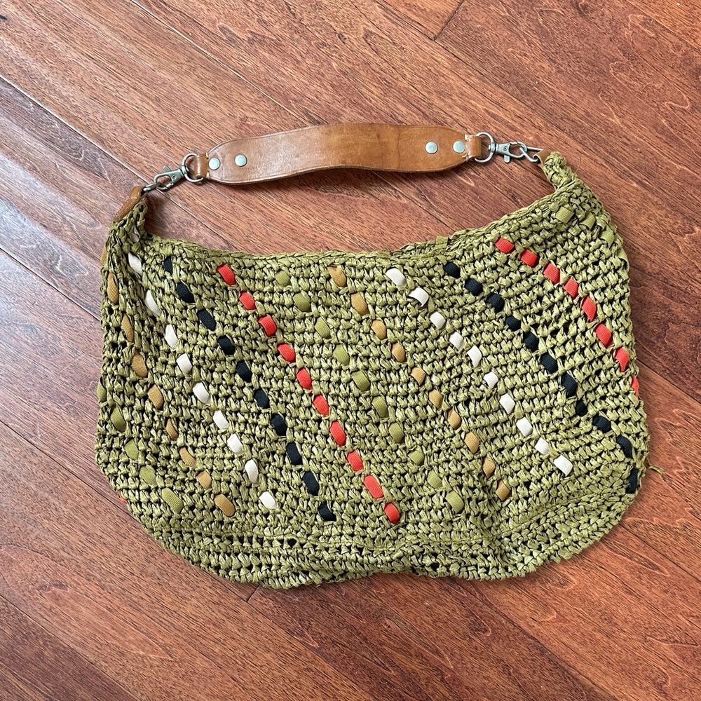 J. Crew Green and Brown Shoulder Bag with Textured Design